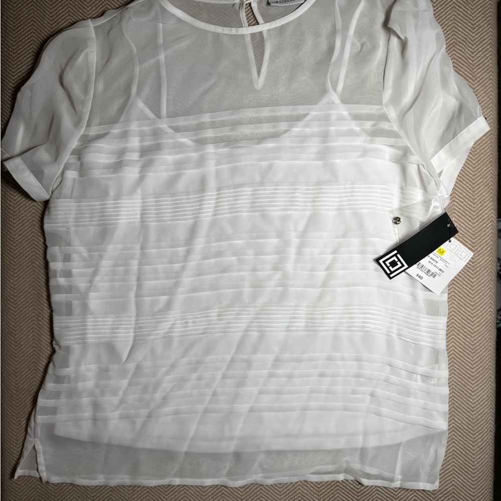 Liz Claiborne Elegant Sheer White Layered Look Blouse Medium NWT